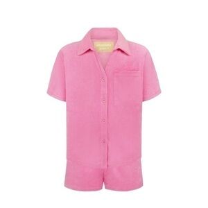 NWT‎ Araminta James Candy Pink Terry Button Short Sleeve Shirt XS